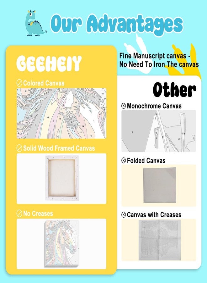 GEEHEIY Paint by Numbers Kit for Kids with Frame - Without Easel, Horse Paint by Number for Kids Ages 8-12, DIY Acrylic Oil Painting for Home Wall Decor (10 x 10 inch) - Image 4